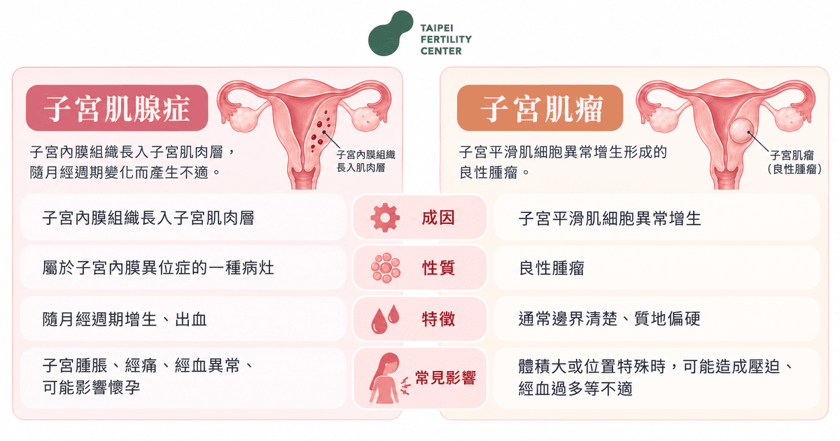 子宮肌腺症和子宮肌瘤對照表