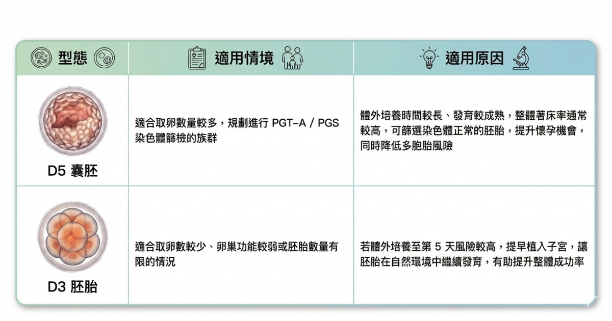 D3 胚胎與 D5 囊胚的適用情境